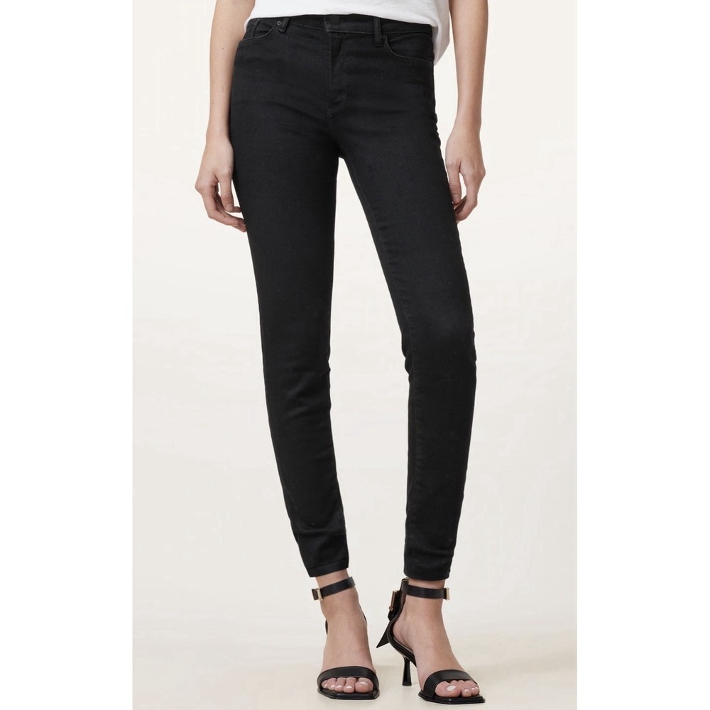 All Saints Miller Size Me Black Denim Skinny Jean Women L Mid Rise Stretch‎